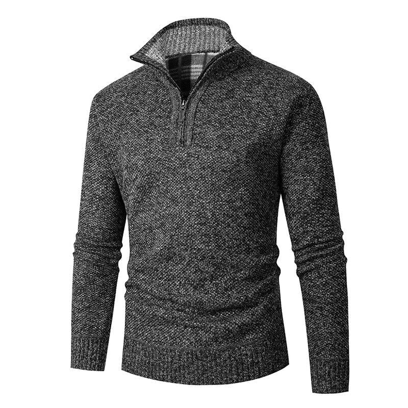 Men's Knitted Jumper | Half-Zip with Check Collar