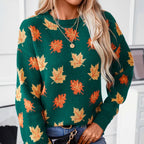 Women's Jumper | Leaf Pattern & Crew Neck