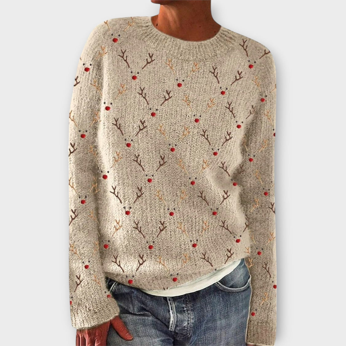 Women's Jumper | Antler Pattern & Crew Neck
