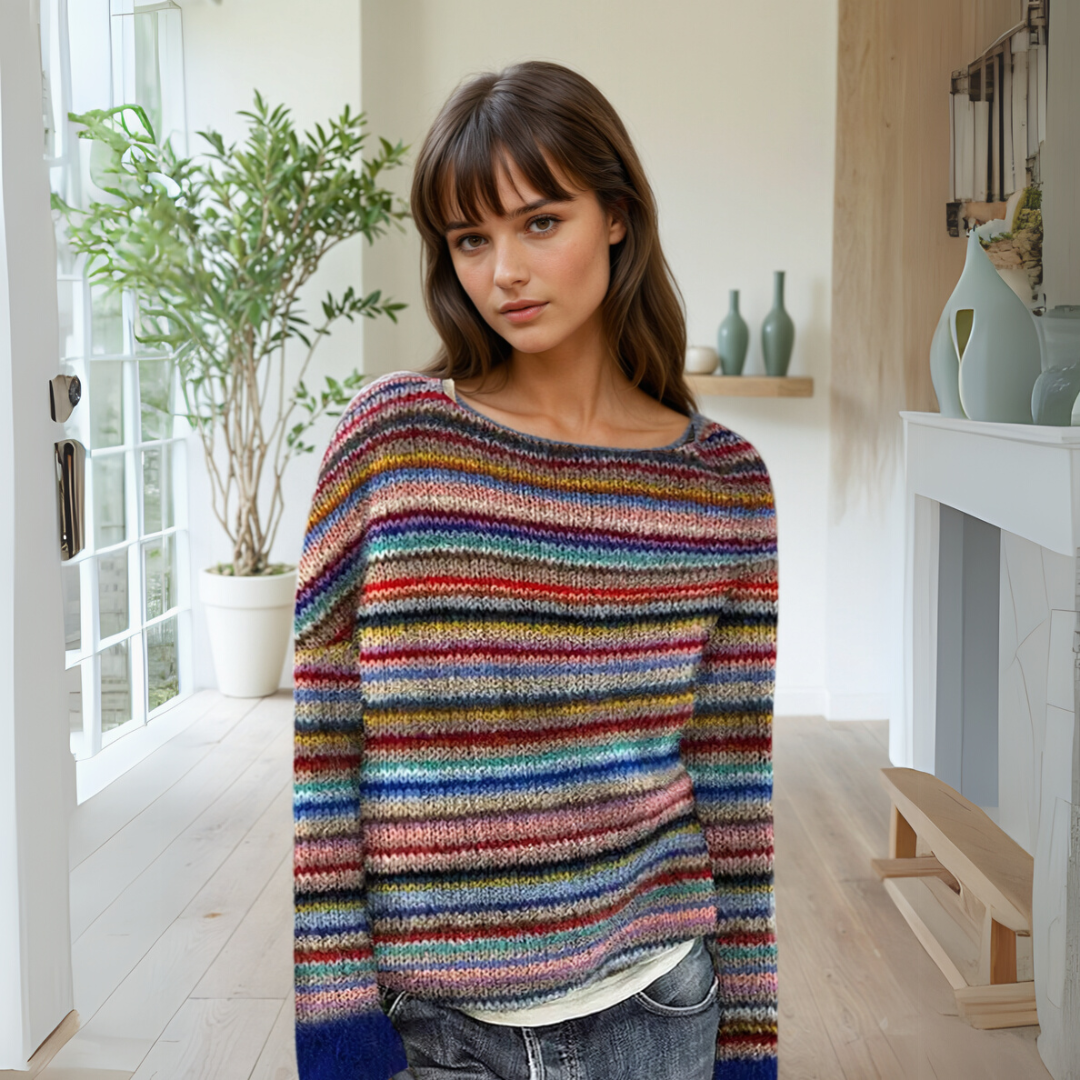 Women's Jumper | Striped Pattern & Boat Neck