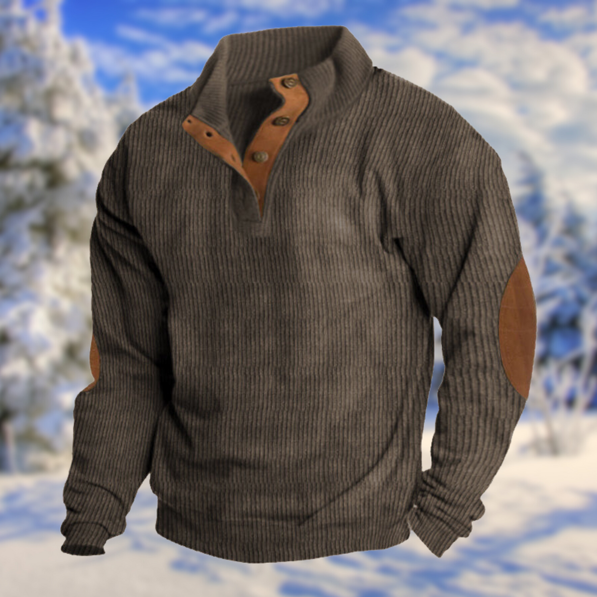 Men's Jumper | Button Placket & Elbow Patches