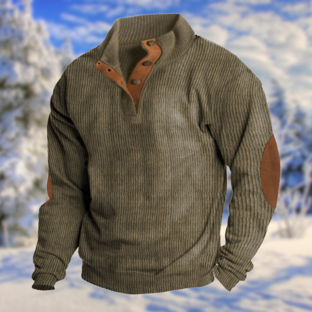Men's Jumper | Button Placket & Elbow Patches