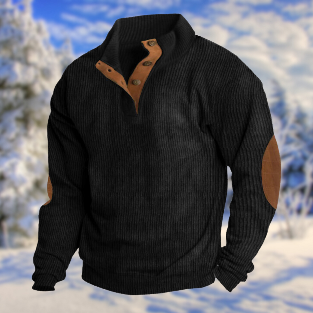 Men's Jumper | Button Placket & Elbow Patches