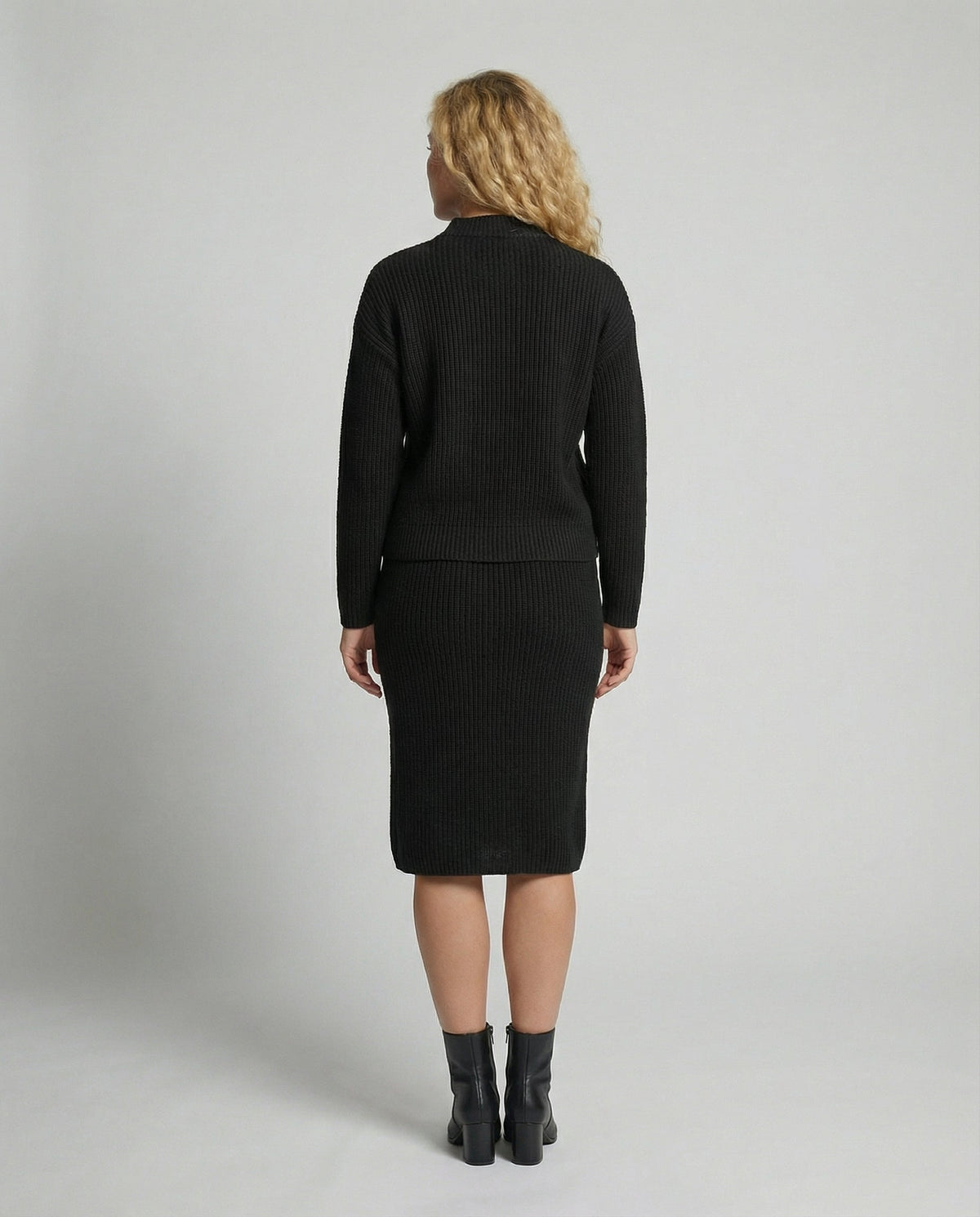 Women's Knit Set | Stand Collar & Midi Skirt