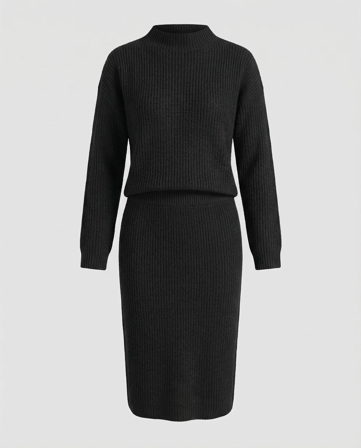 Women's Knit Set | Stand Collar & Midi Skirt