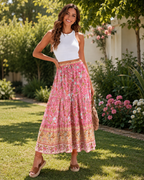 Rin | Vintage Pink Boho Maxi Skirt