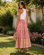 Rin | Vintage Pink Boho Maxi Skirt