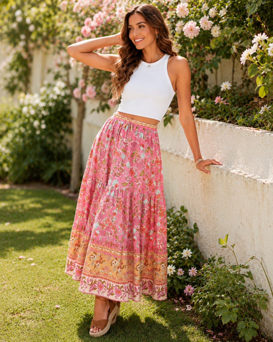 Rin | Vintage Pink Boho Maxi Skirt