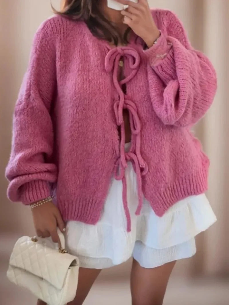 Women's Knitted Cardigan | Bows & Warm