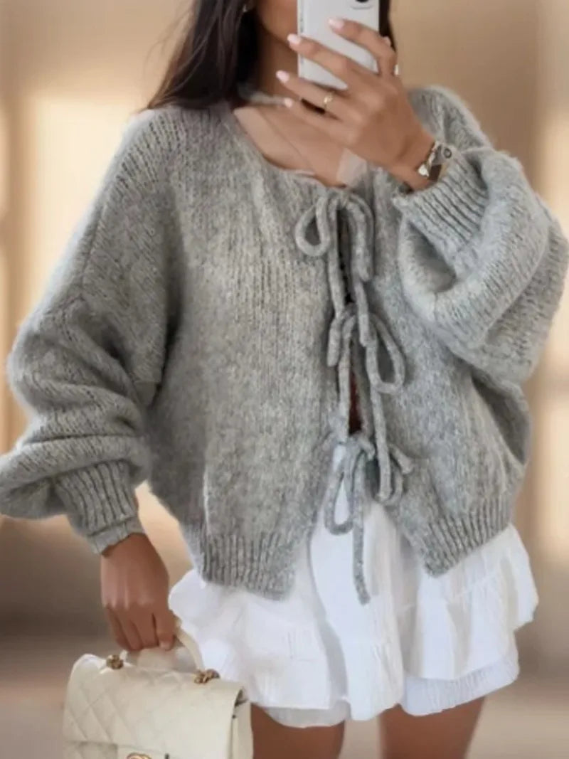 Women's Knitted Cardigan | Bows & Warm