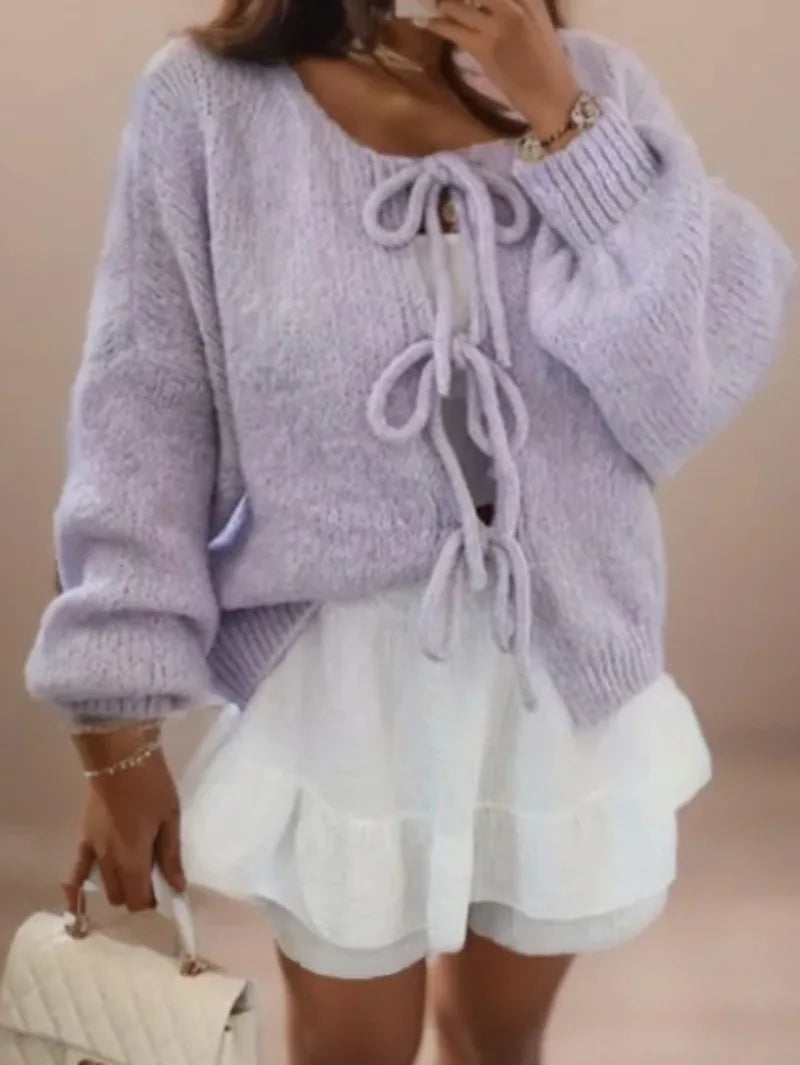 Women's Knitted Cardigan | Bows & Warm