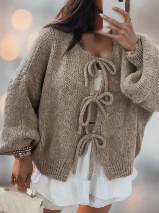 Women's Knitted Cardigan | Bows & Warm