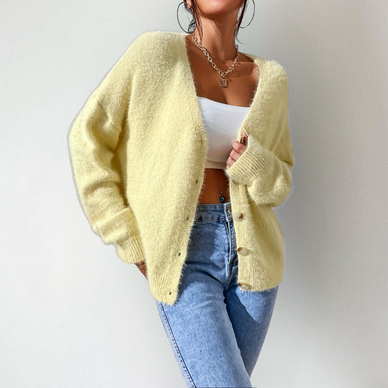 Women's Cardigan | Fluffy Look & V-Neck