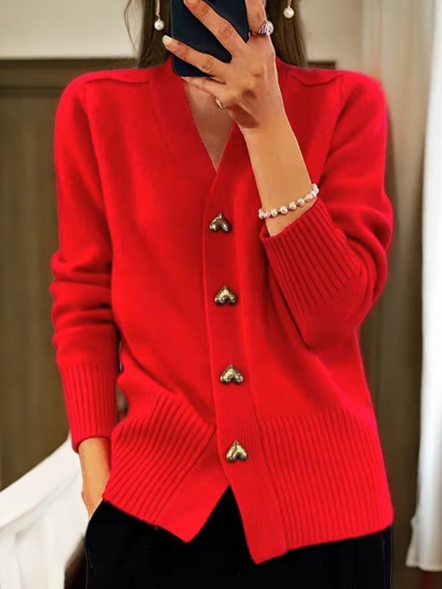 Women's Cardigan | Heart Buttons & V-Neck