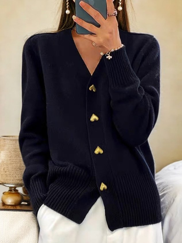 Women's Cardigan | Heart Buttons & V-Neck