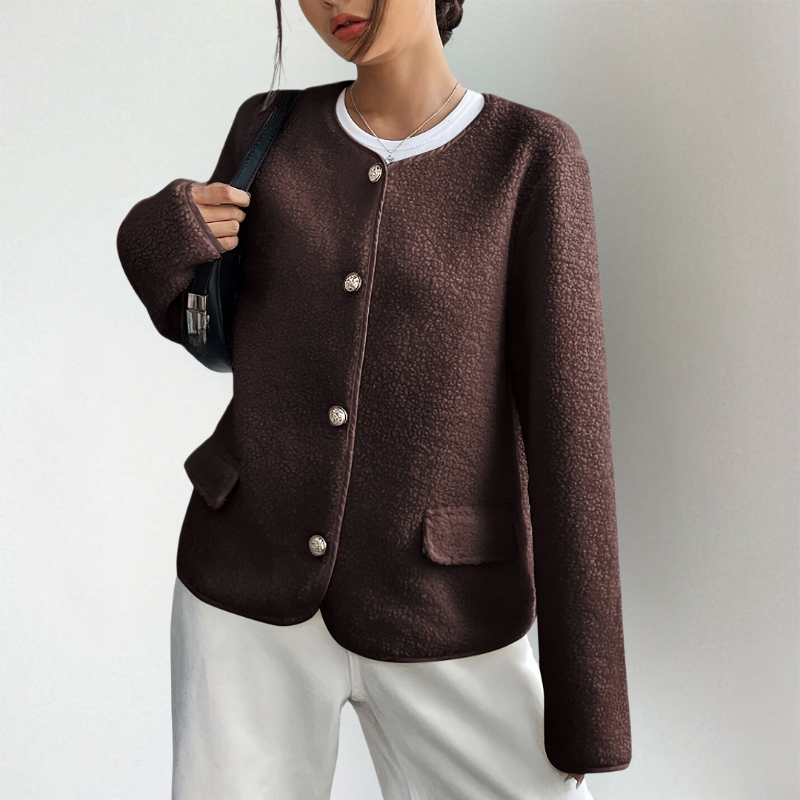 Women's Cardigan | Collarless with Decorative Buttons & Pockets