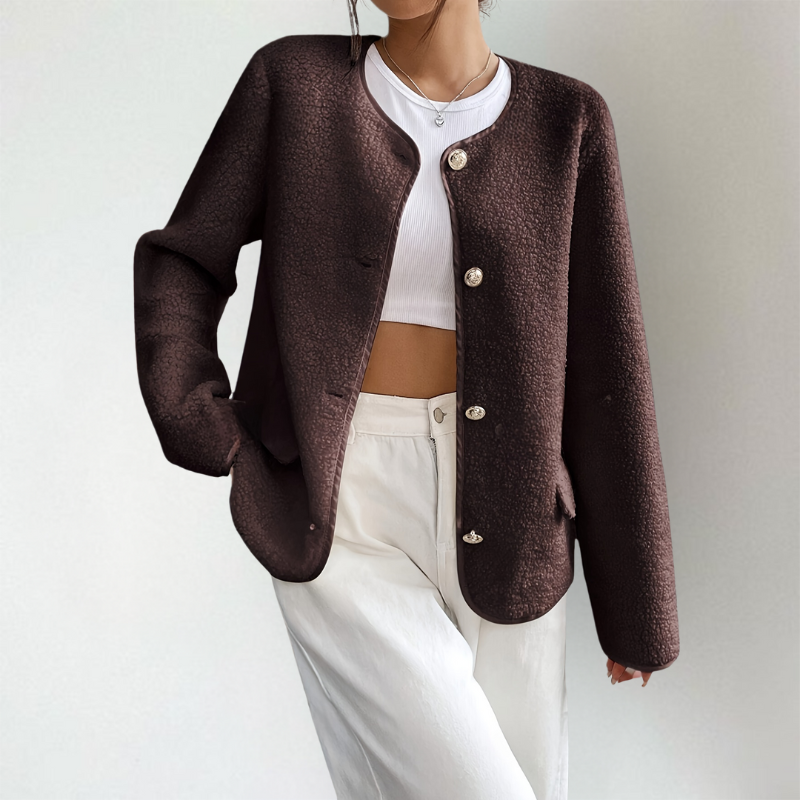 Women's Cardigan | Collarless with Decorative Buttons & Pockets