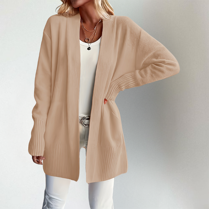 Women's Cardigan | Ribbed Details & Open Front