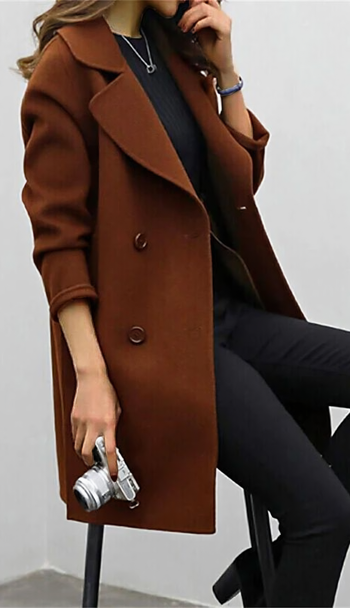 Women's Long Coat | Wide Lapel Collar