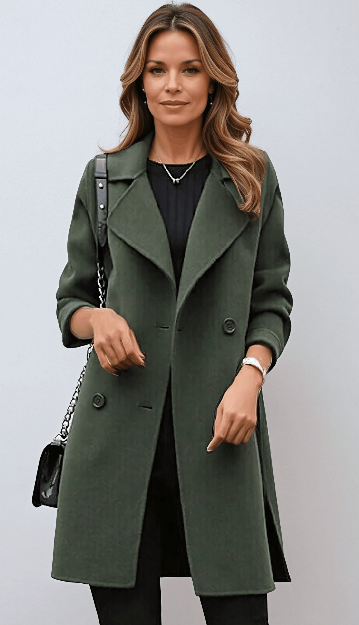 Women's Long Coat | Wide Lapel Collar