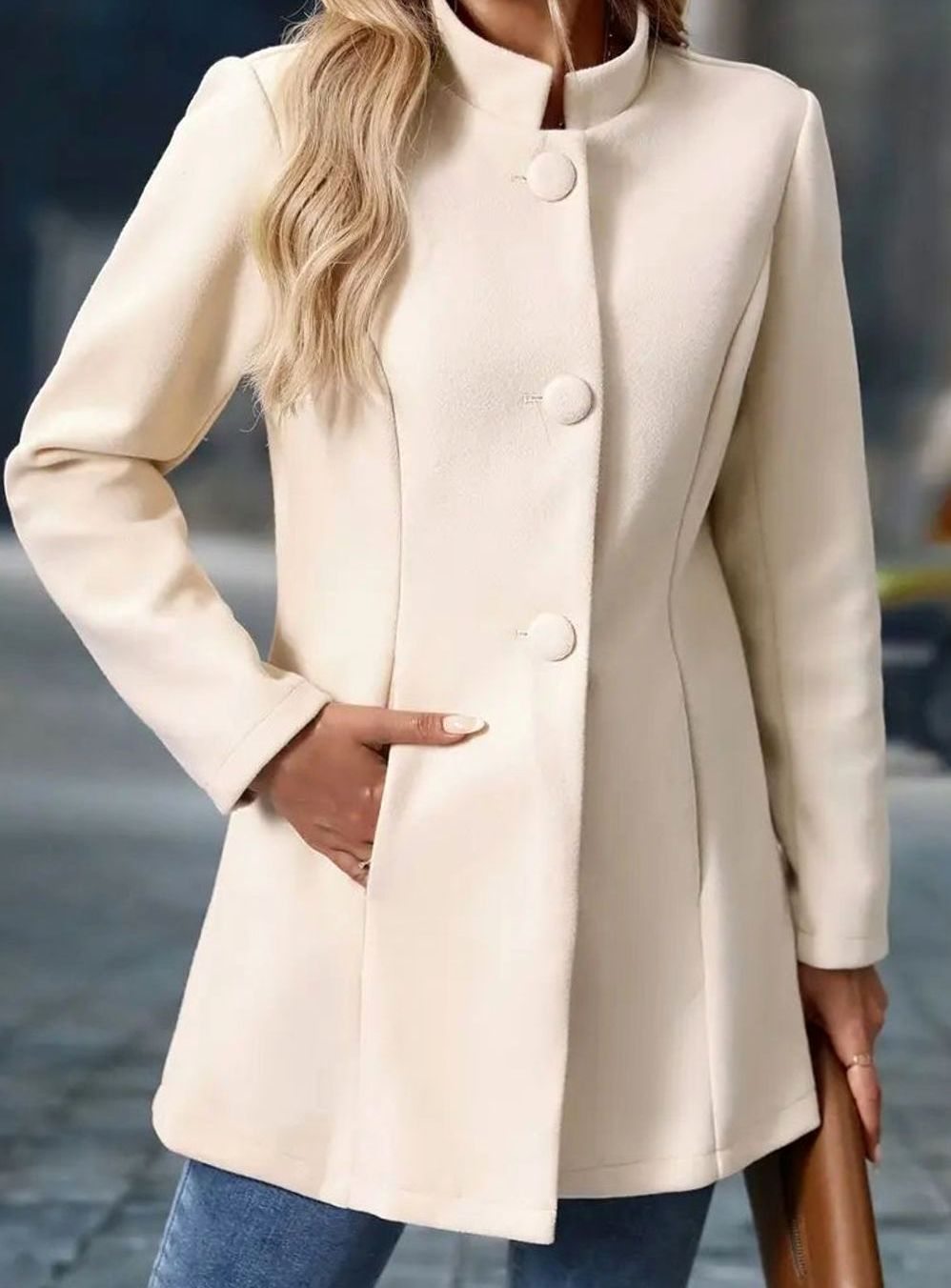 Women's Winter Coat | Elegant Stand Collar with Button Fastening