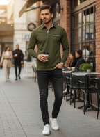 Men's Long Sleeve Polo Shirt with Collar and Chest Pocket